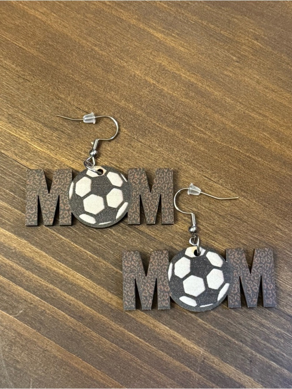 MOM Soccer Dangle Earrings - Brown and White